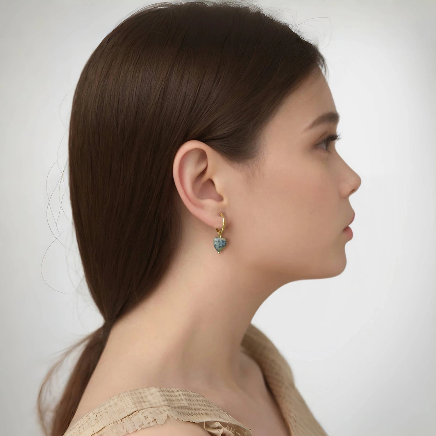 Detachable Heart Natural Stone Hoop Earrings, 2-in-1 Stainless Steel Boho Jewelry