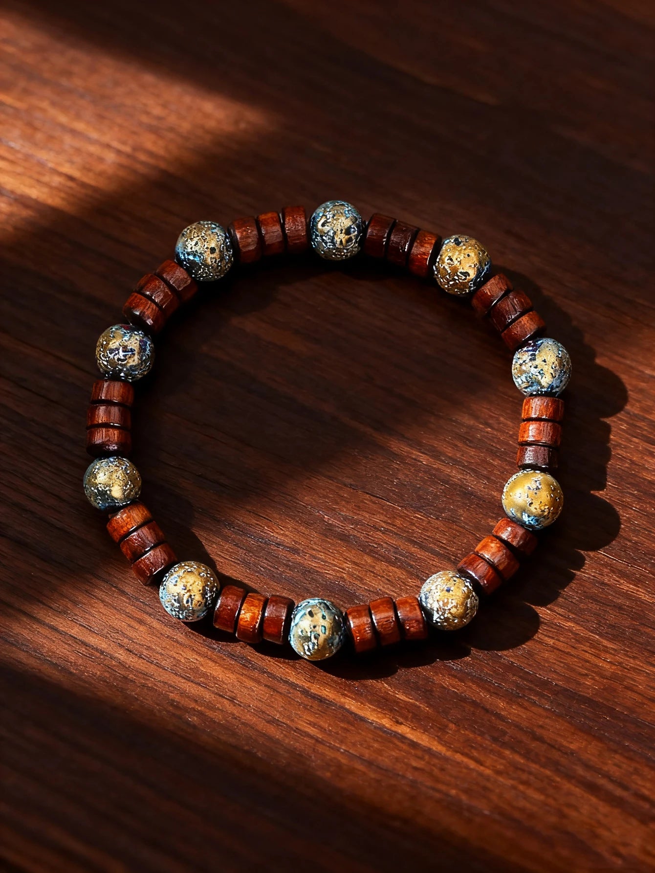 Natural Stone & Wood Bead Boho Protection Bracelet, Handmade Grounding Talisman