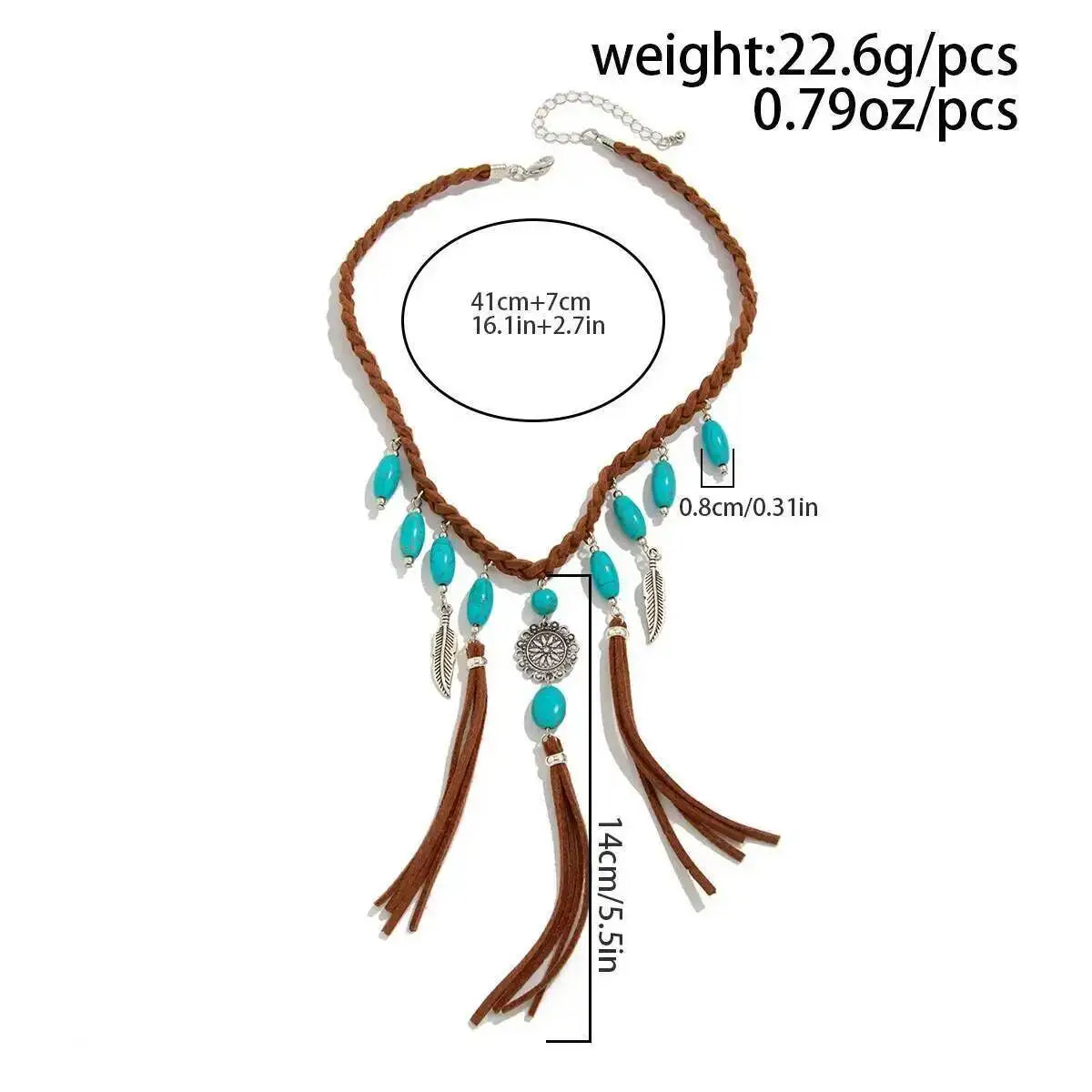 Feather Tassel Woven Rope Stone Choker Necklace Jewelry