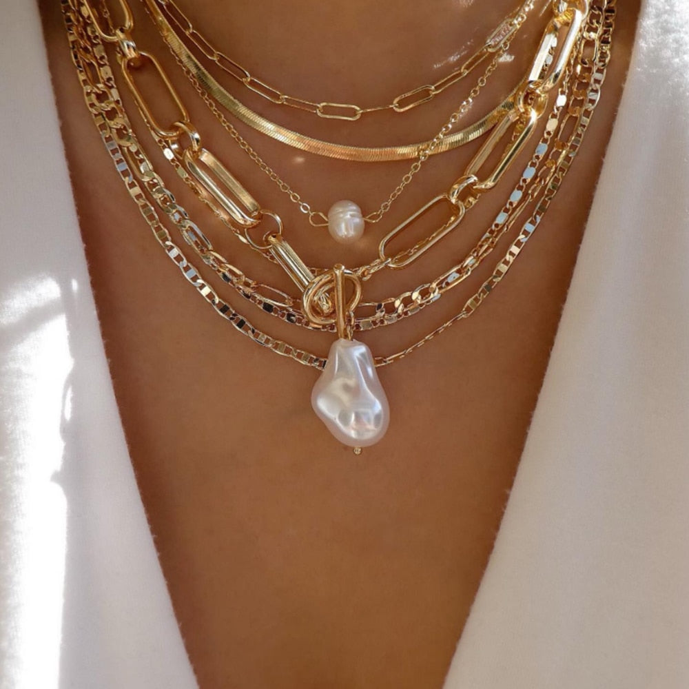 bls-miracle Bohemia Gold Color Multiple Styles Necklace For Women Multi-Layer Crystal Pendant Necklaces Set Jewelry Gifts