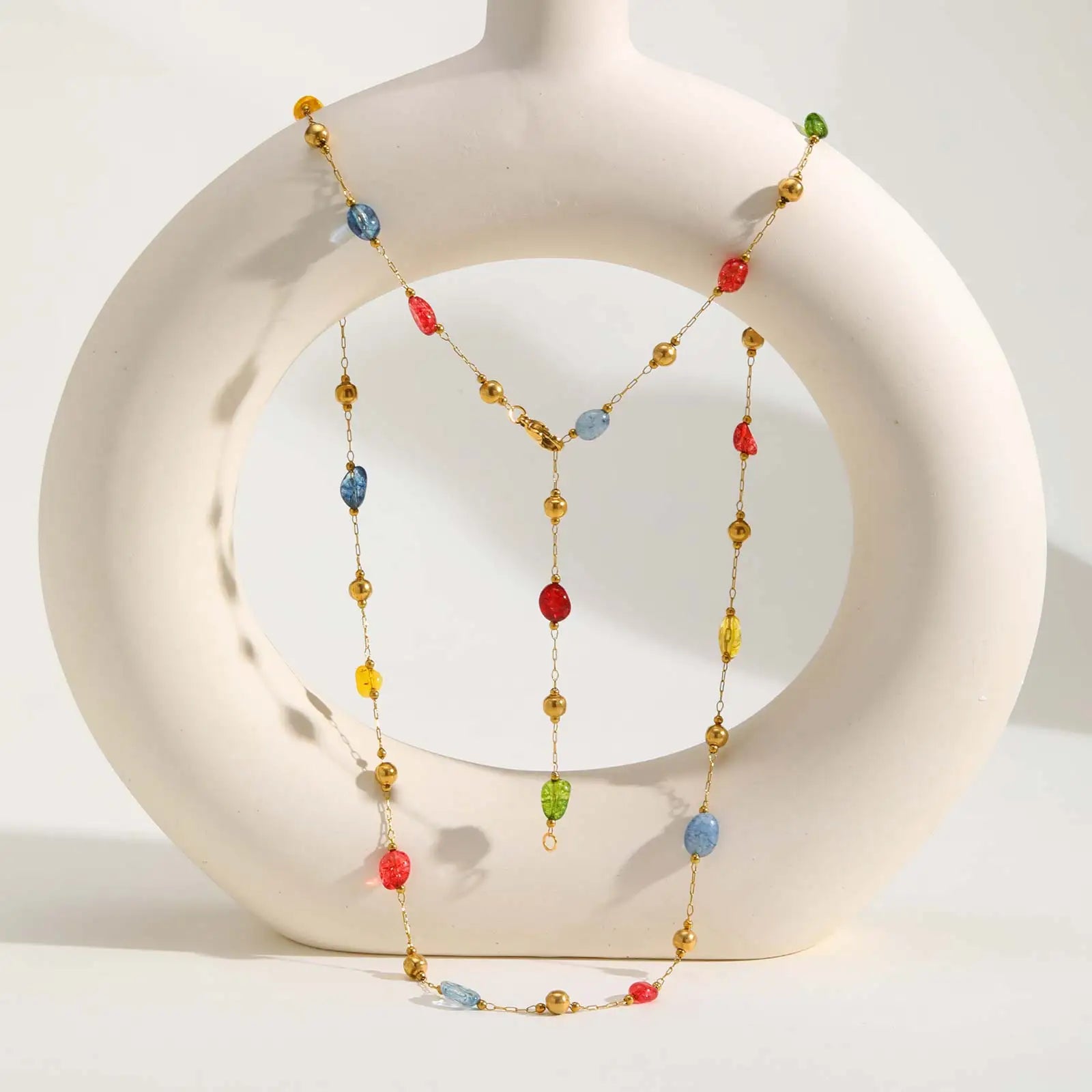 Rainbow Gemstone Y-Chain Boho Necklace & Bracelet