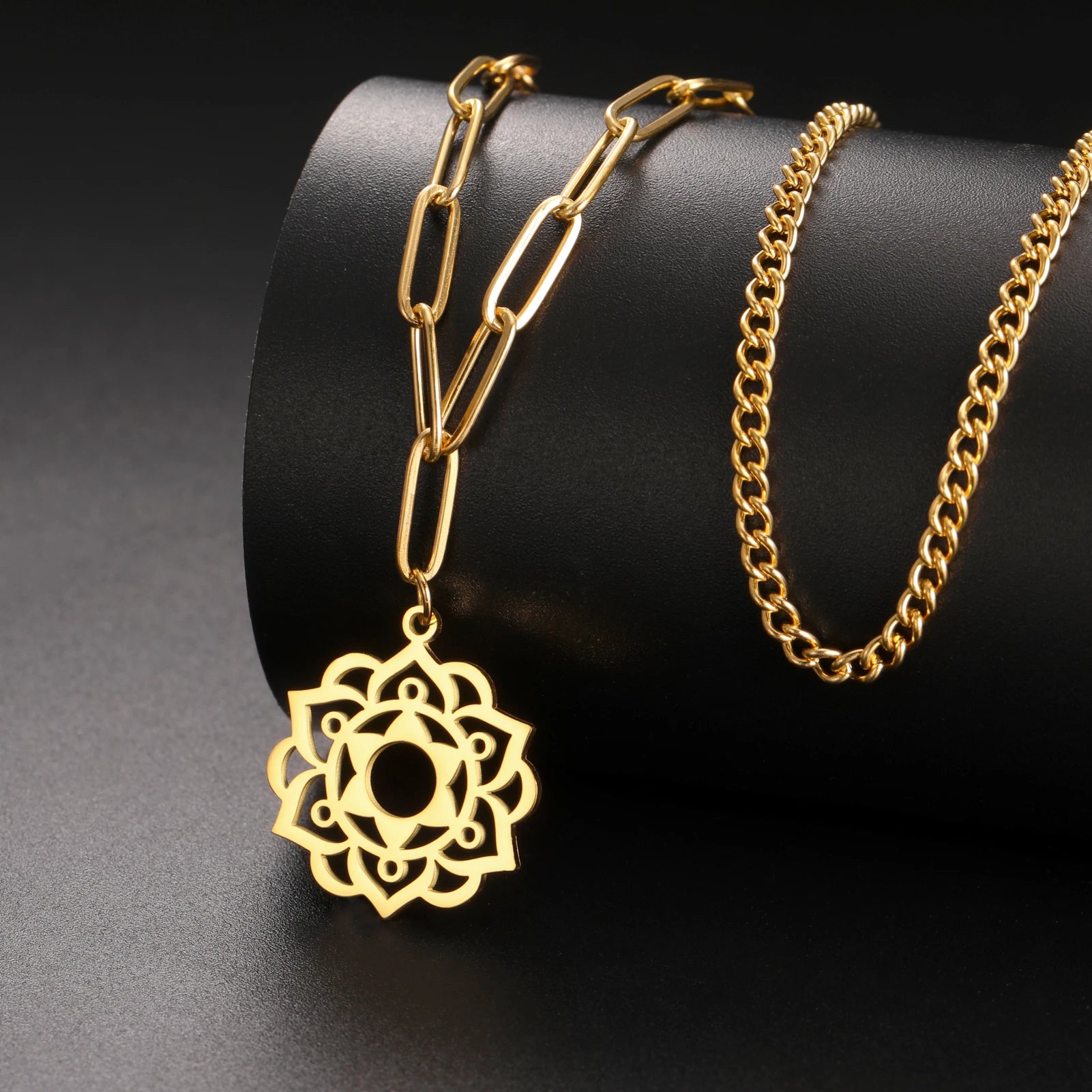 Yoga Lotus & Flower of Life Pendant Necklace, Stainless Steel Chakra Healing Amulet