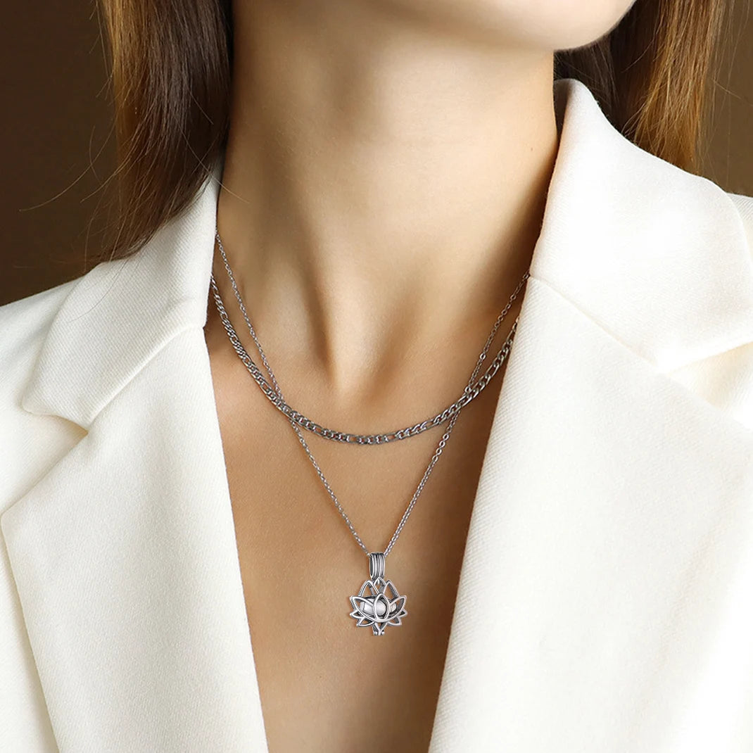 Lotus Flower Cremation Ashes Urn Necklace, Stainless Steel Memorial Keepsake Pendant