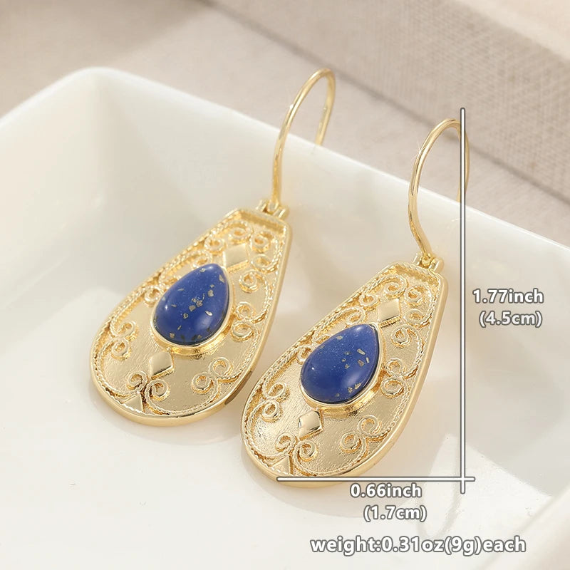 Court Style Vintage Synthetic Lapis Lazuli Waterdrop Dangle Earrings for Women Luxury Elegant Banquet Celebration Jewelry Crafts - Charlie Dolly