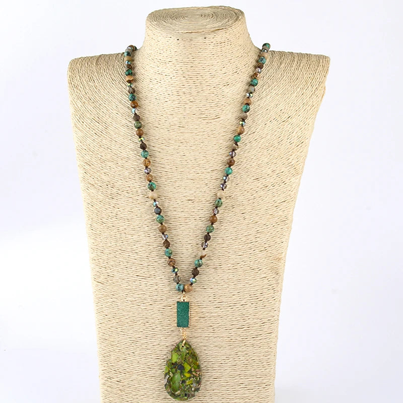 RH Fashion Bohemian Jewelry Natural Random Shape Stones With Druzy Links Semi Precious Pendant Necklaces For Women Boho Gift - Charlie Dolly