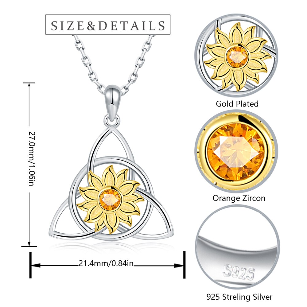925 Sterling Silver Irish Celtic Knot Sunflower Pendant Necklace You Are My Sunshine Jewelry Mother's Day Gifts for Women Girls
