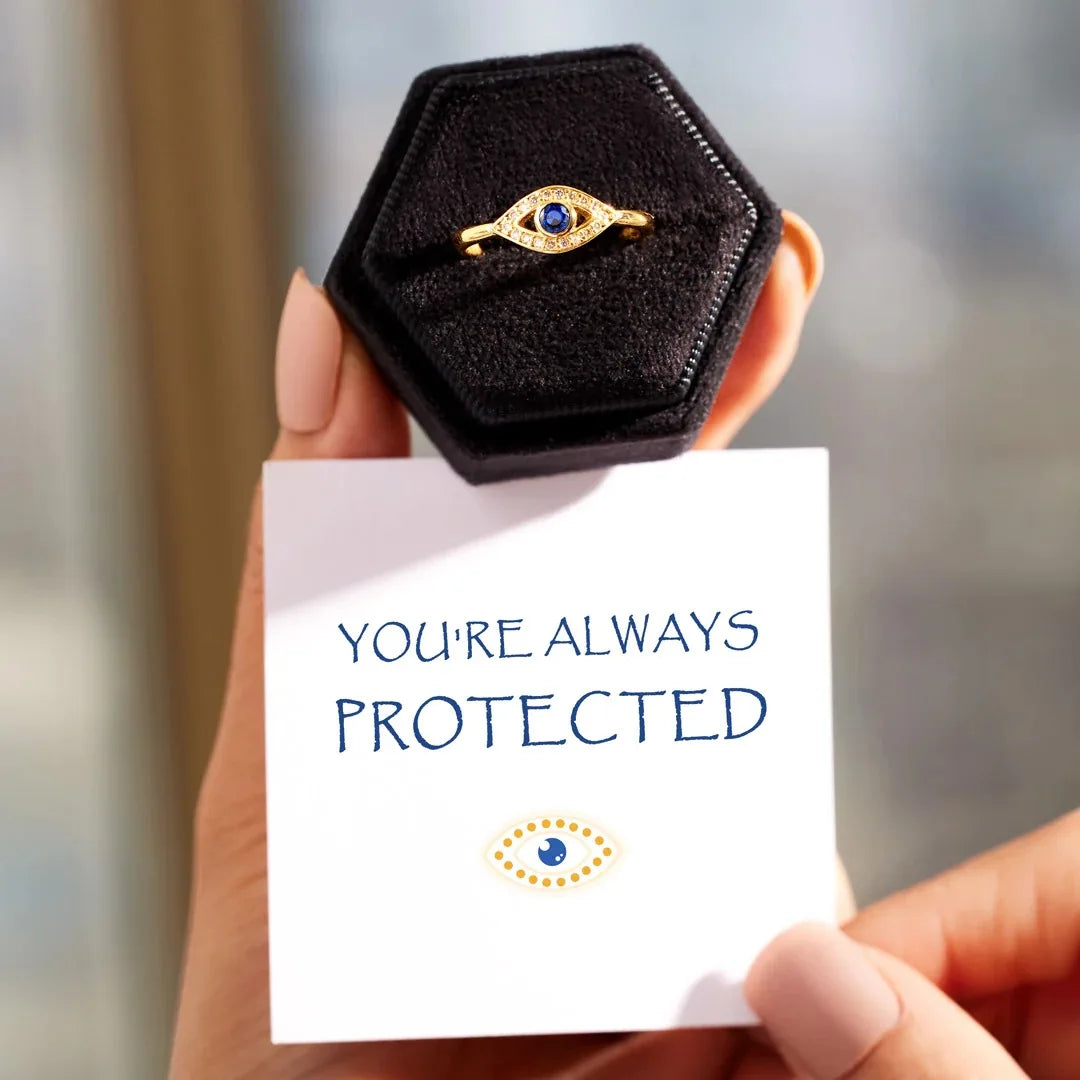 Evil Eye Protection Ring, 14K Gold Zirconia Turkish Nazar Amulet