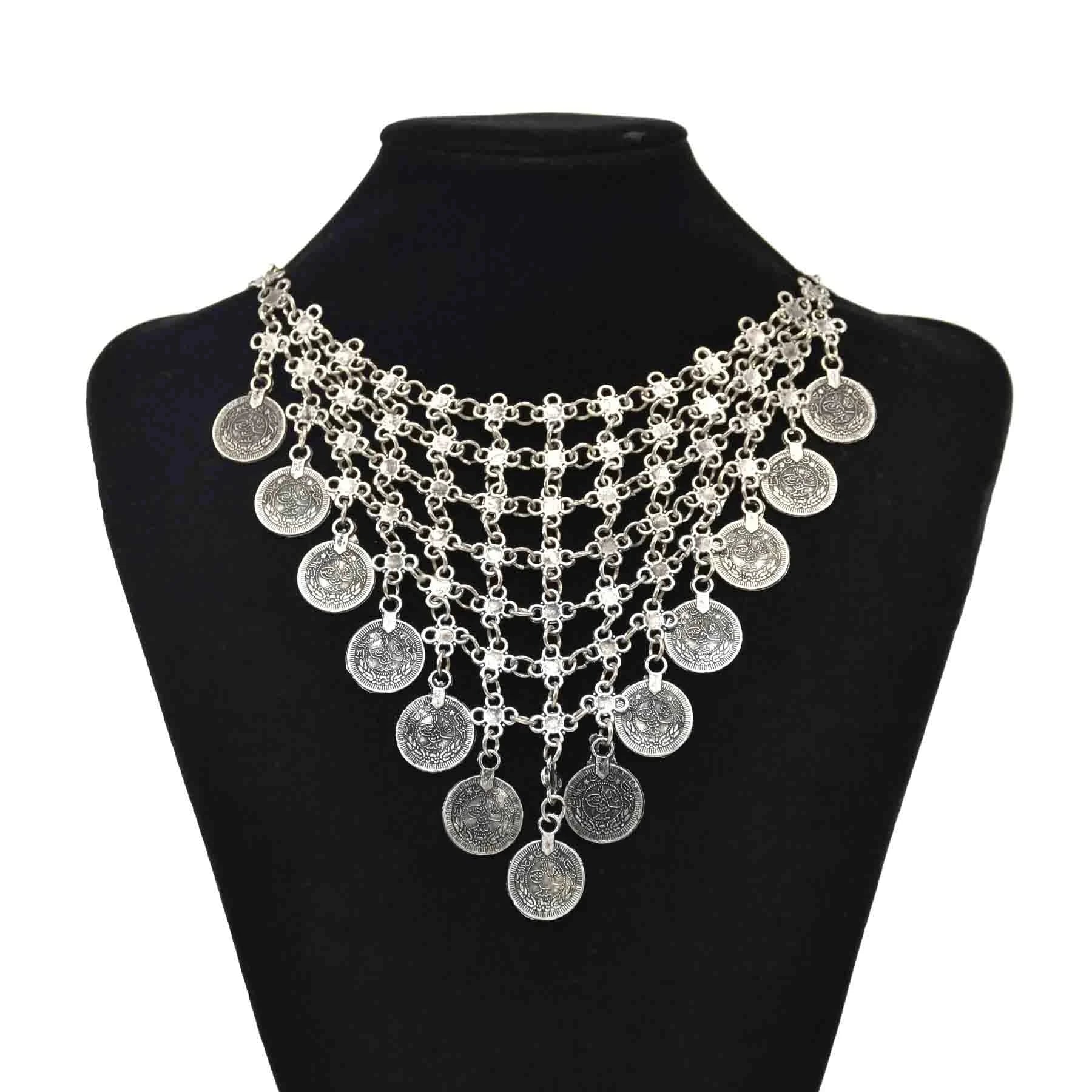 Turkish Coin Stone Tassel Bib Choker Necklace Jewelry