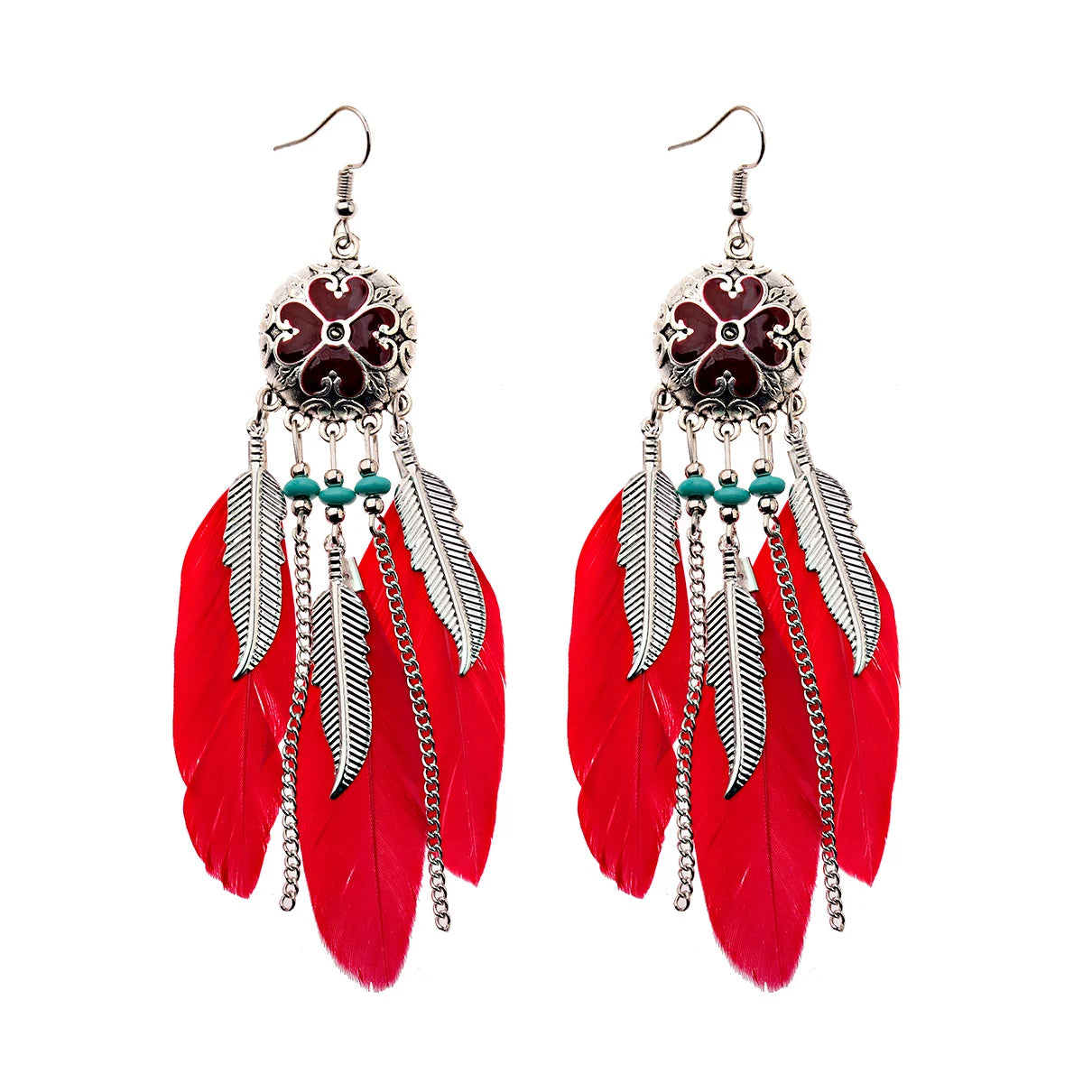 Dream Catcher Feather Leaf Tassel Earrings Jewelry