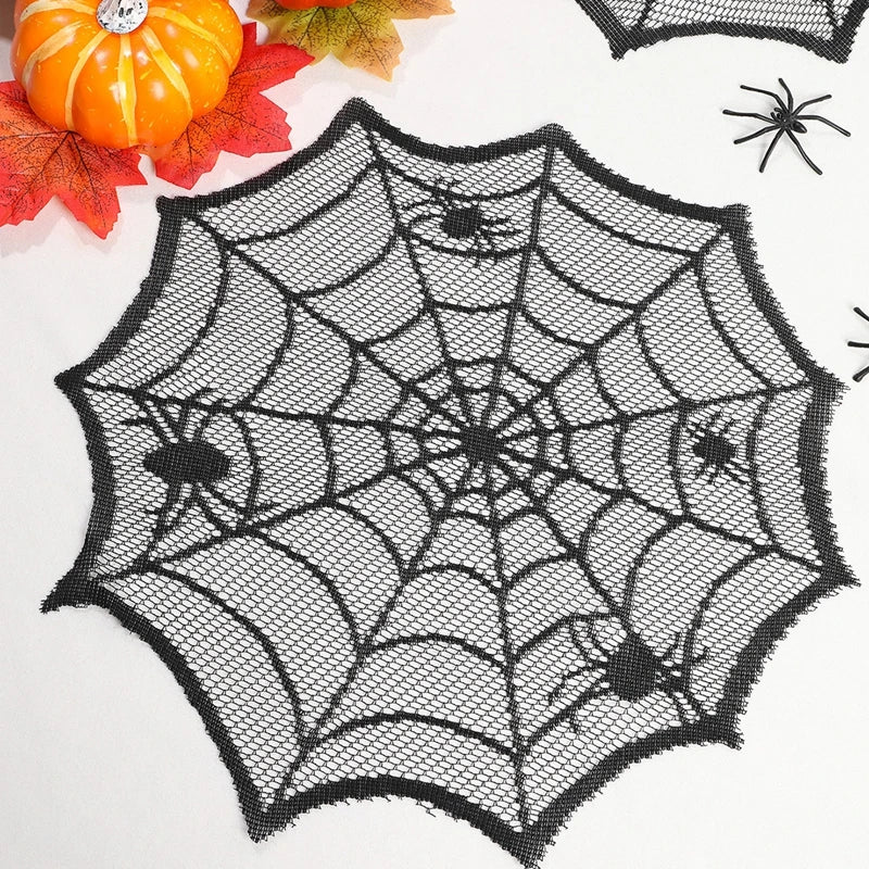 Halloween Black Lace Placemat Happy Halloween Party Decorations 2024 For Home Spider Web Tablecloth Kitchen Dining Table Covers - Charlie Dolly