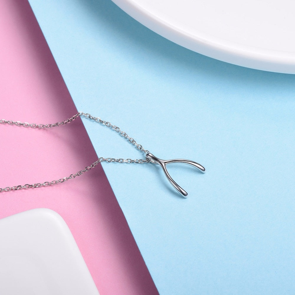 U7 925 Sterling Silver Wishbone/Bone Pendant & Chain For Pray/Wishes Anniversary/Mothers Day Gift Women Jewelry Necklace SC44