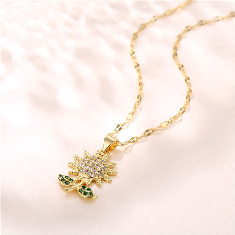 Fashion Beautiful Sunflower Necklace Classic Creative Design Cute Sunflower Flower Clavicle Chain Pendant Gift