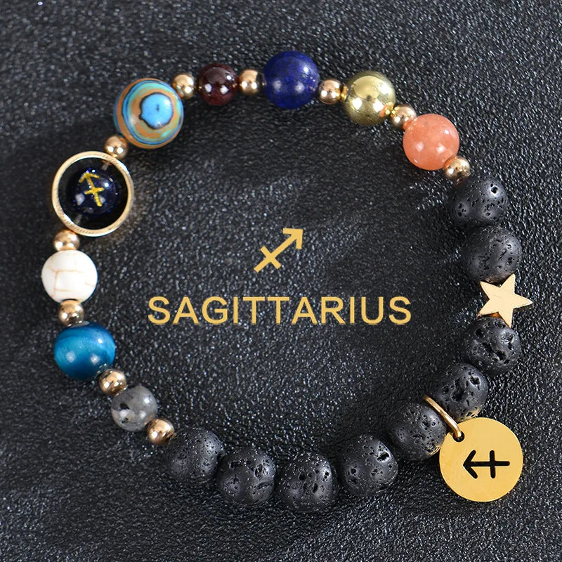 Zodiac Constellation Crystal Bracelet, 12 Signs Natural Stone Beaded Amulet