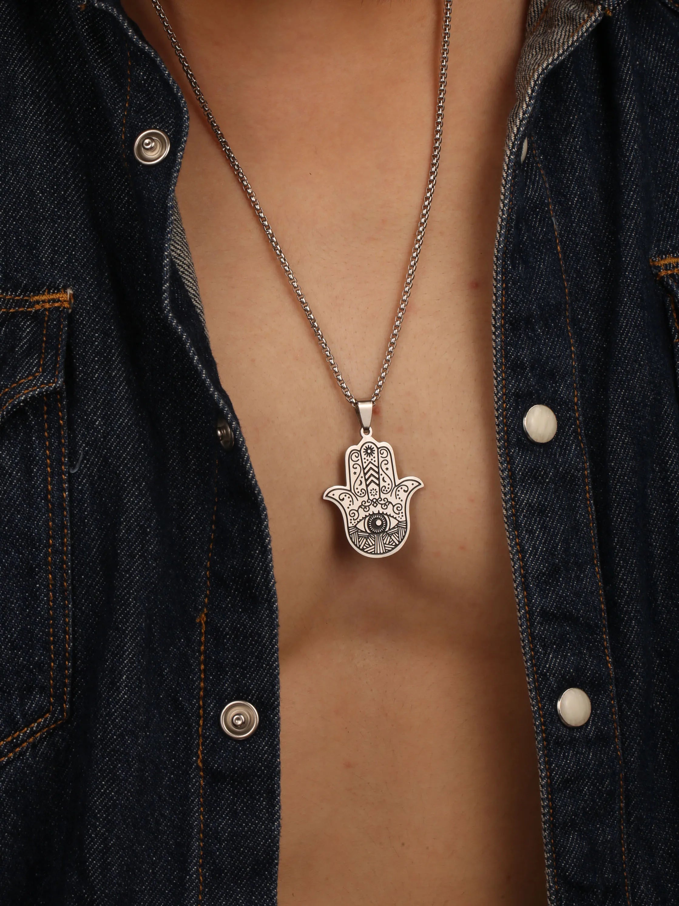 Turkish Evil Eye Fatima Hamsa Hand Amulet Necklace, Middle Eastern Protection Talisman