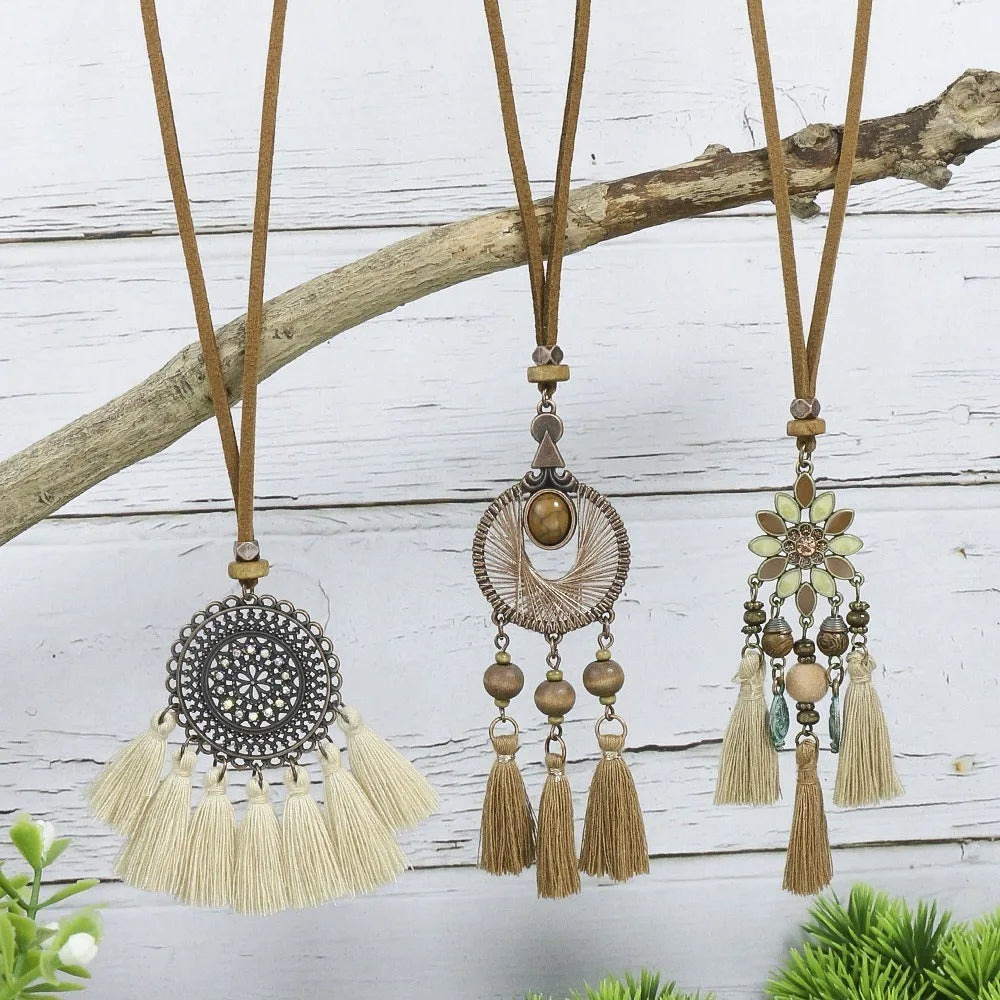 Long Flower Pendant Tassel Sweater Chain Necklace Jewelry