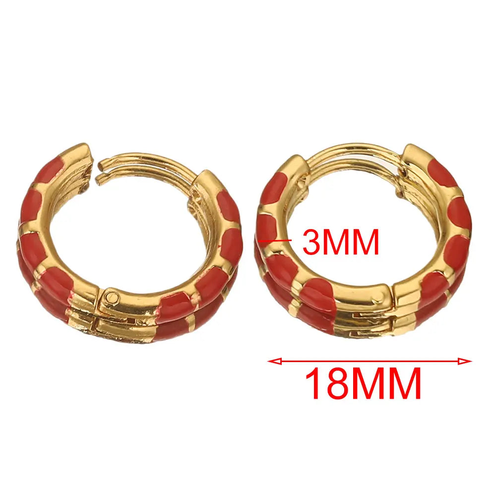 Enamel Round Gold Plated Hoop Earrings Jewelry