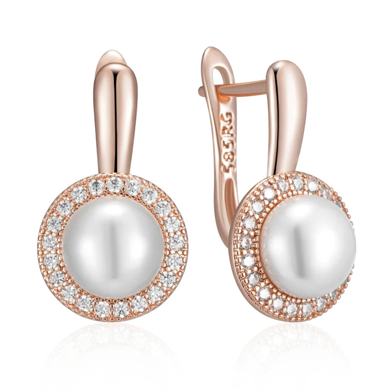 Rose Gold Pearl Zircon Drop Earrings Jewelry