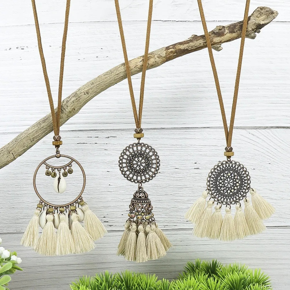 Long Flower Pendant Tassel Sweater Chain Necklace Jewelry