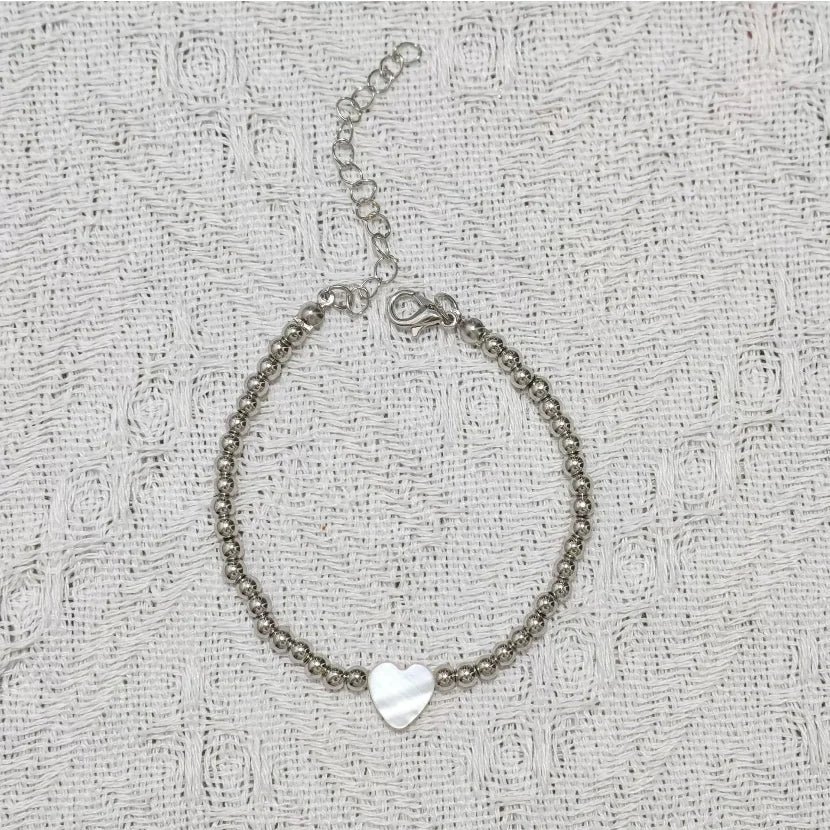 Heart Shell CCB Bead Pendant Boho Bracelet