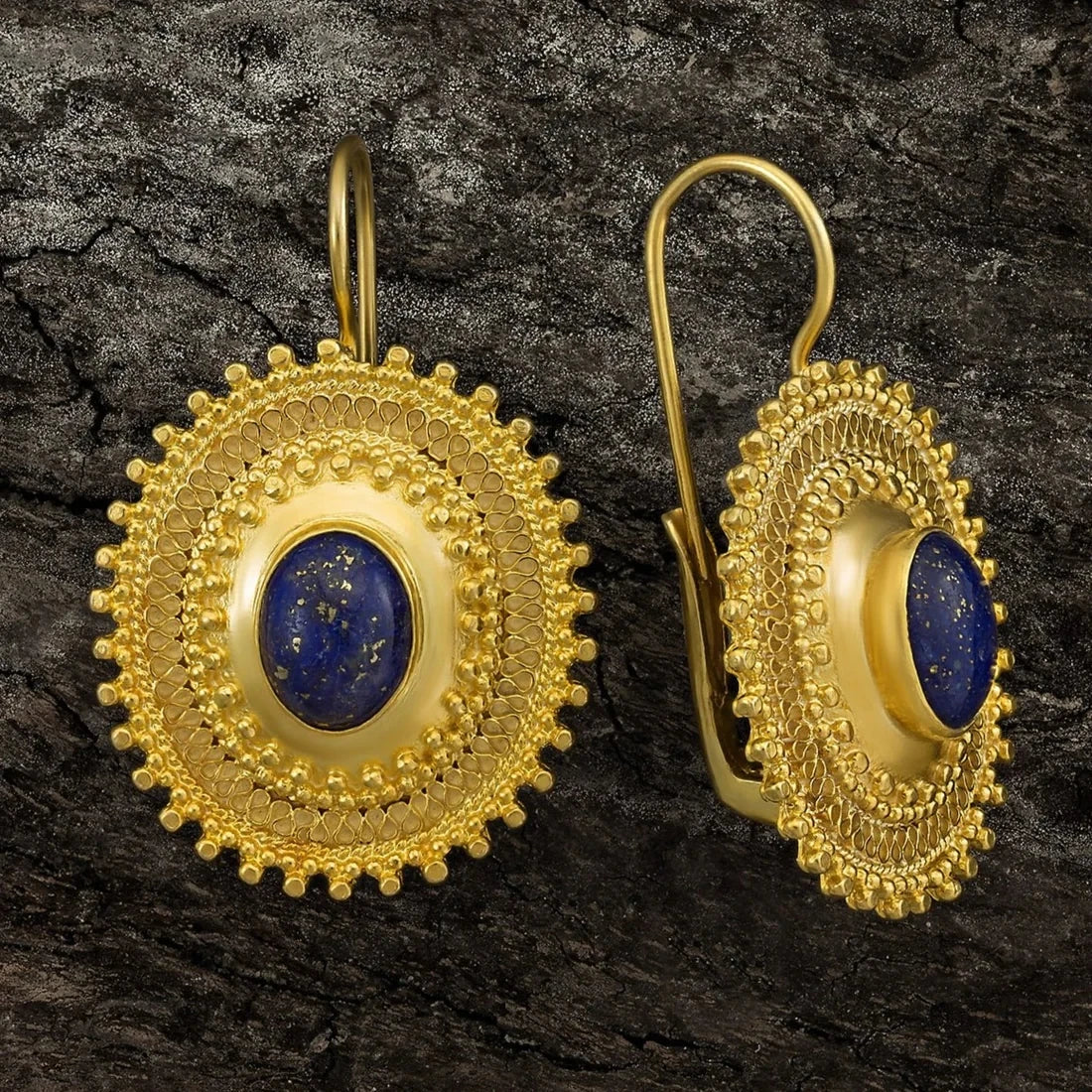 Fashion Women's Lapis Lazuli Earrings Wedding Engagement Golden Leverback Earrings Birthday Party Anniversary Gift - Charlie Dolly