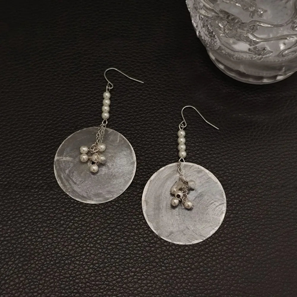 Shell Disc and Pearl Tassel Drop Earrings