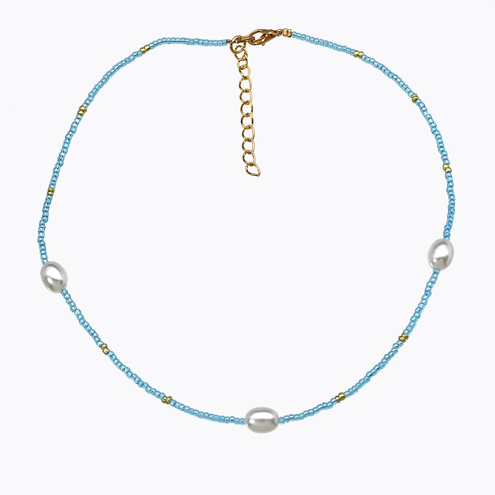 Handmade Beaded Shell Pendant Necklace Pearl Flower Clavicle Chain Vintage Turquoise Choker Necklace Jewelry for Women Gifts