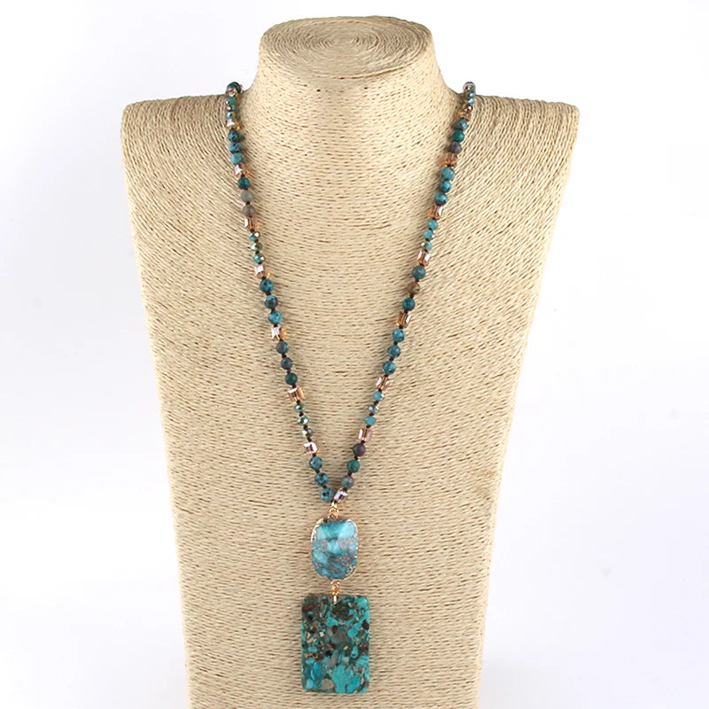 RH Fashion Bohemian Jewelry Natural Stones Crystal Stone Knotted Semi Precious Stone Boho Multi Pendant Necklace Women Gift - Charlie Dolly