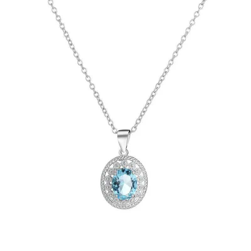 Blue Crystal Lotus Flower Pendant Necklace, Cubic Zirconia Yoga Prayer Talisman