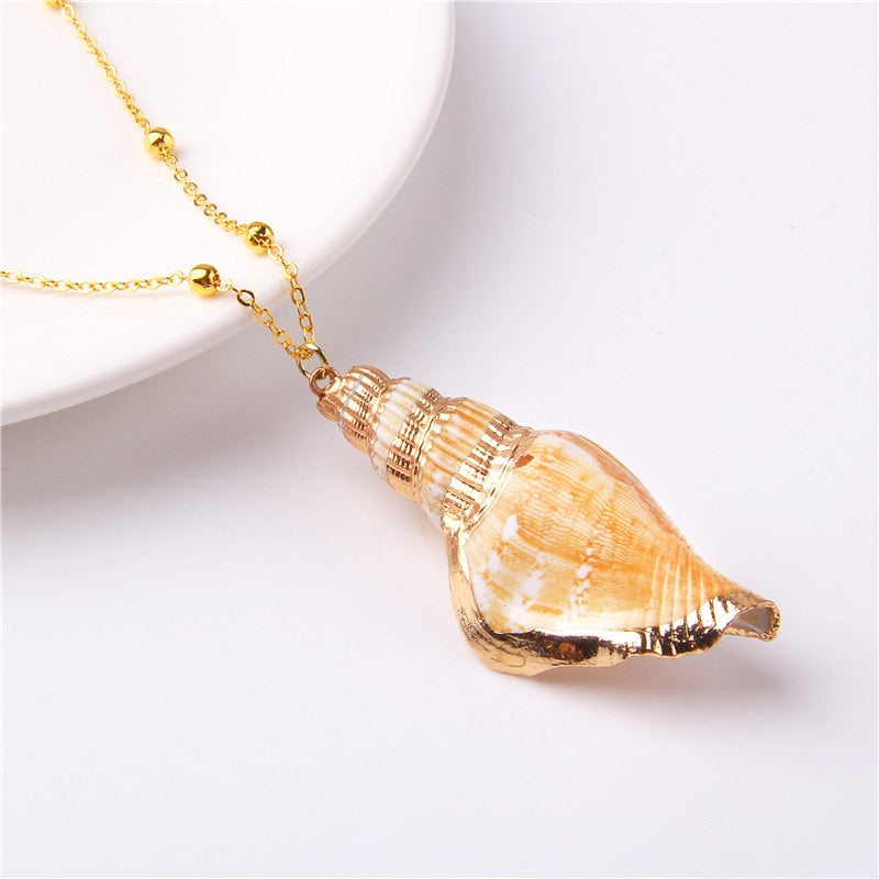 Boho Conch Shell Necklace Gold Color Beads Chain Necklace Women Simple Seashell Choker Necklace Summer Beach Jewelry Party Gift