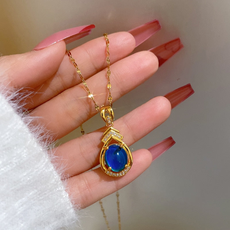 G&D Feeling Mood Sensitive Color Changing Sun Flower Pendant Necklace Gold Color Stainless Steel Necklaces Gift Jewelry