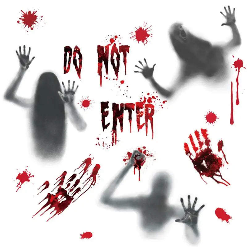 Horror Bloodstain Wall Sticker Handprint Footprint Blood Skull Window Sticker Halloween Decoration 2024 Halloween Scary Sticker - Charlie Dolly