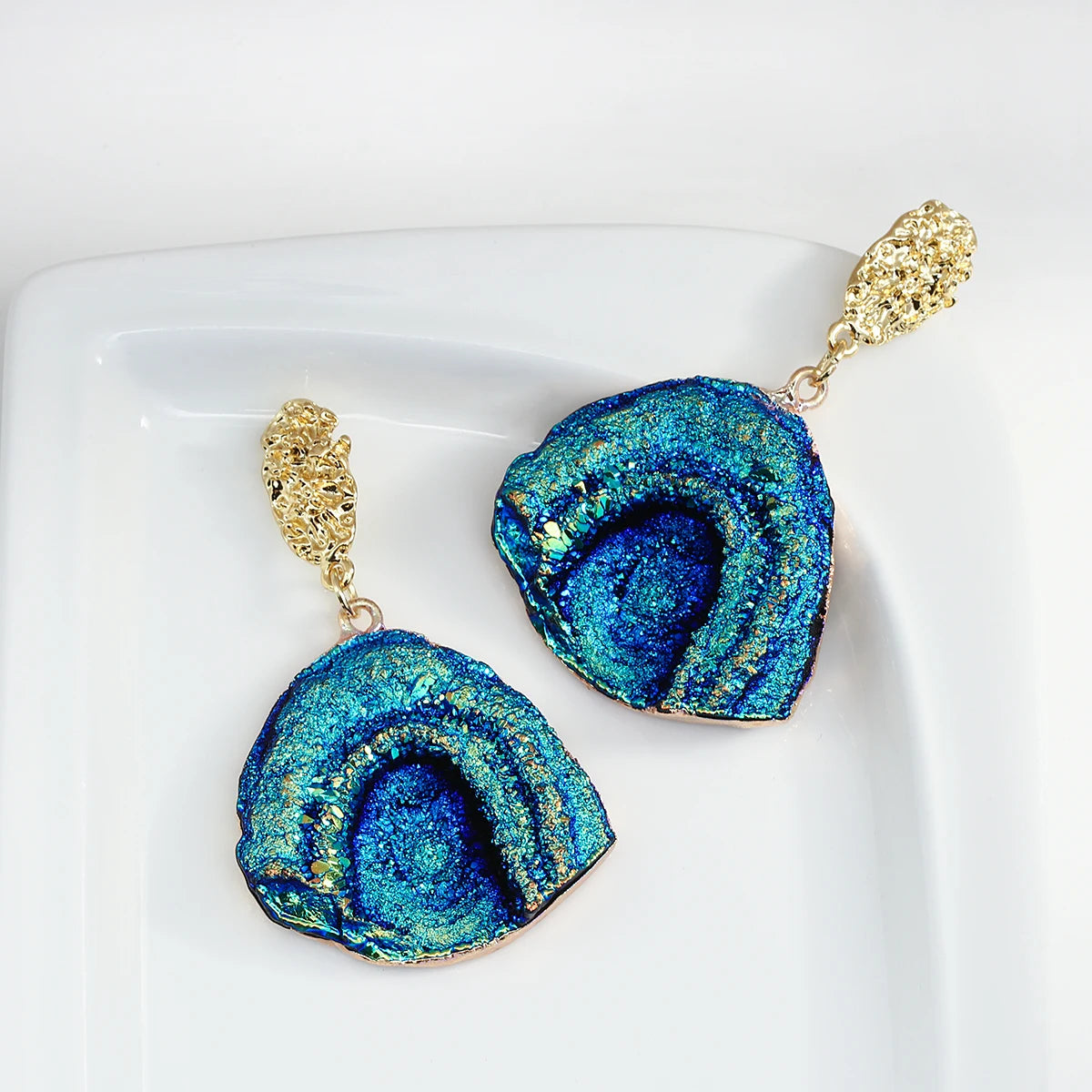 Volcanic Rock Abstract Drop Earrings, Starry Night Boho Jewelry