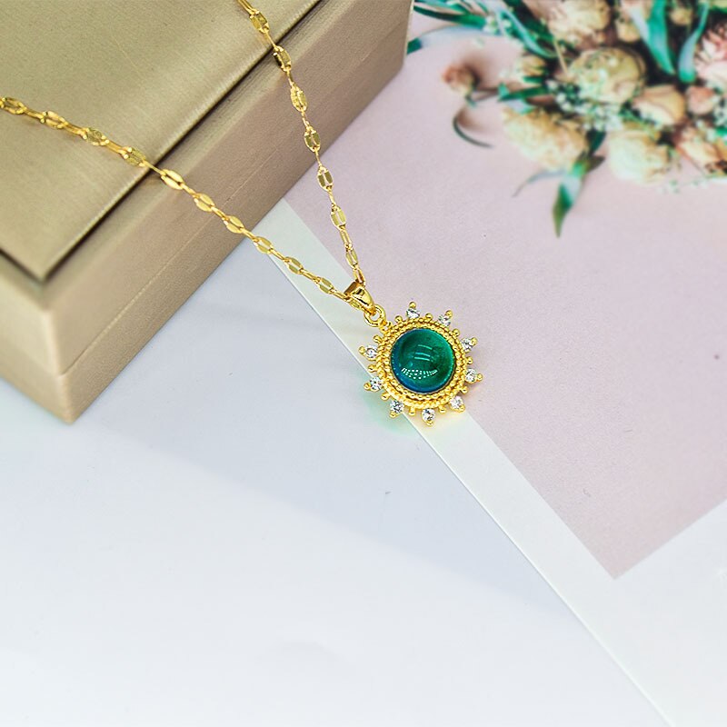 G&D Feeling Mood Sensitive Color Changing Sun Flower Pendant Necklace Gold Color Stainless Steel Necklaces Gift Jewelry