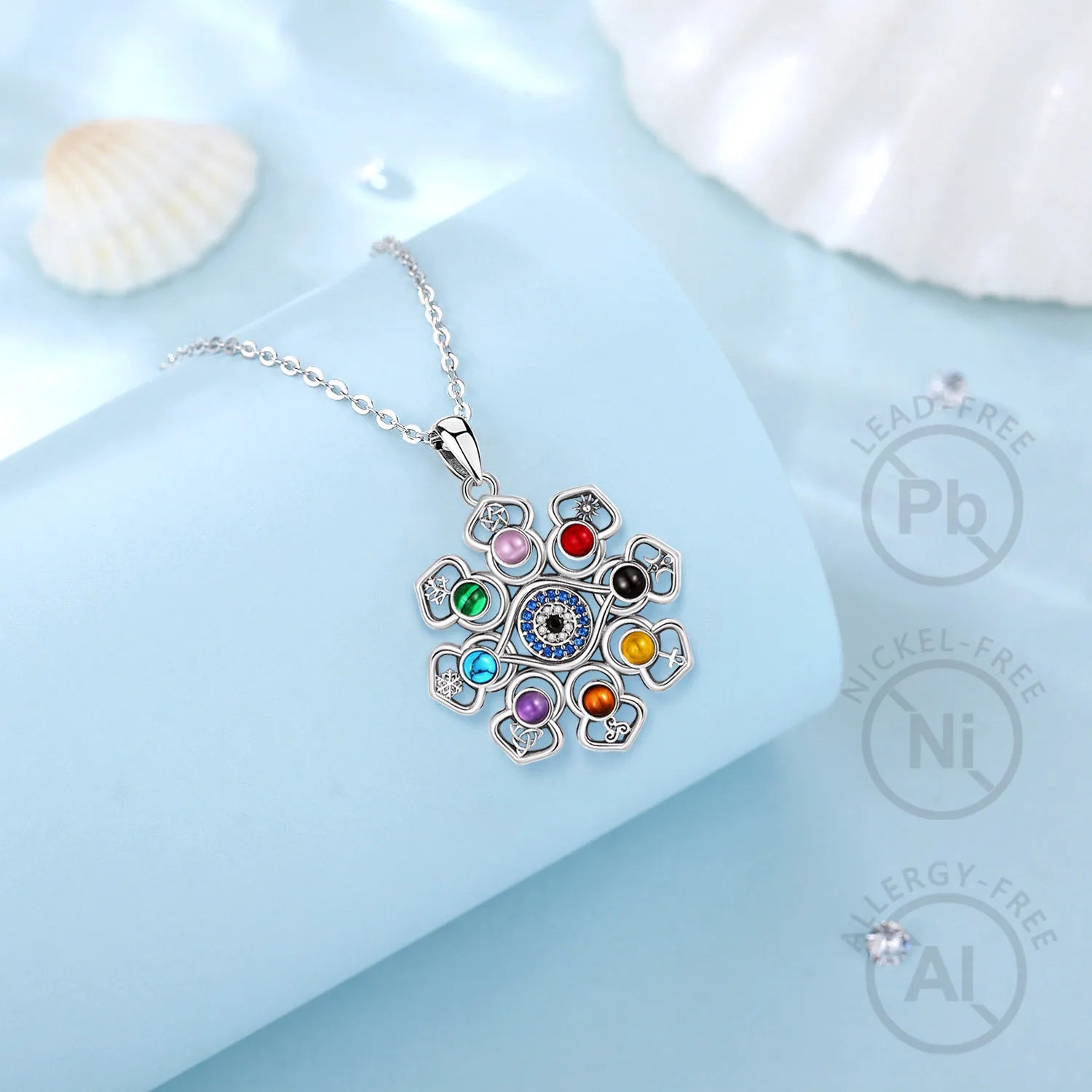 S925 Silver Lotus, Evil Eye & Pentagram Pendant, Sacred Protection Amulet