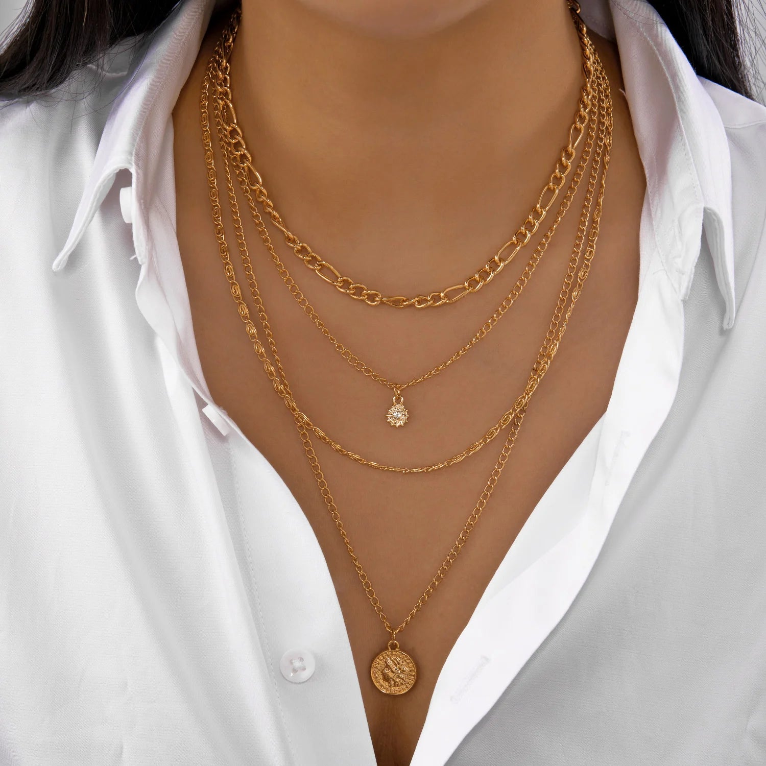 Sequin Tassel Star Moon Layered Choker Necklace Jewelry