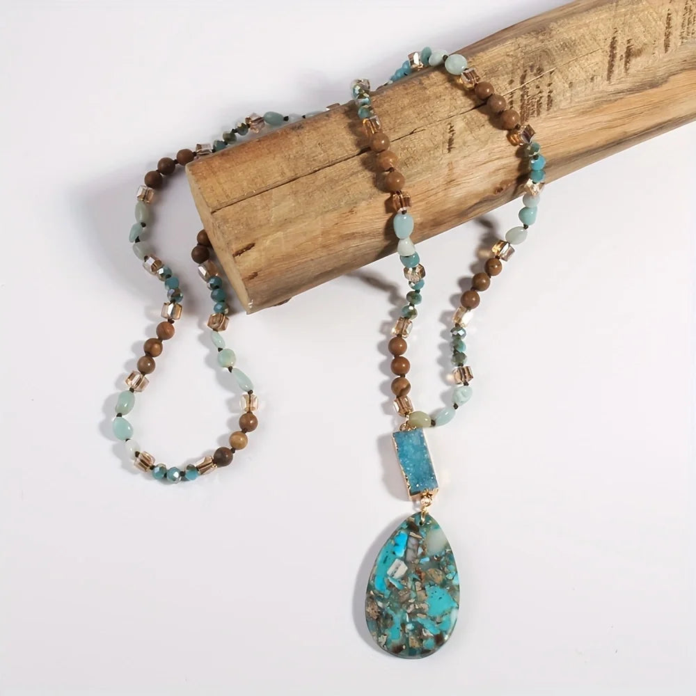 RH Fashion Bohemian Jewelry Natural Random Shape Stones With Druzy Links Semi Precious Pendant Necklaces For Women Boho Gift - Charlie Dolly
