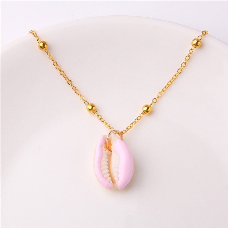 Boho Conch Shell Necklace Gold Color Beads Chain Necklace Women Simple Seashell Choker Necklace Summer Beach Jewelry Party Gift