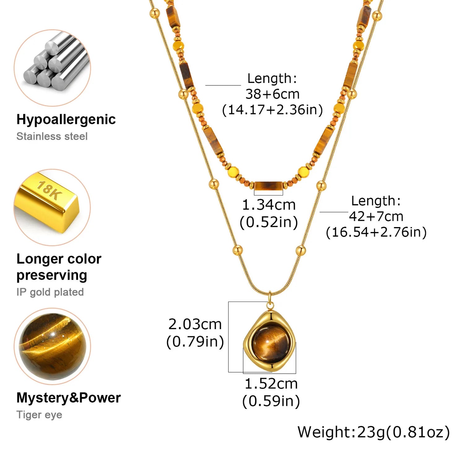 Natural Tiger Eye Necklace for Women, Boho Beaded Pendant Layered Collarbone Chain with Irregular Stone Jewelry - Charlie Dolly