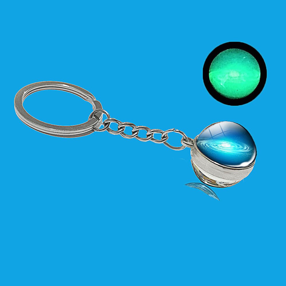 Glow In The Dark Solar System Galaxy Planet Keychain Jupter Moon Earth Mars Sun Nebula Double Side Glass Ball Key Chain Pendant