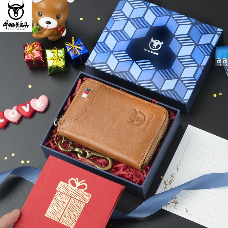 Genuine Leather Men's Waist Hanging Anti-theft Brush Cowhide Wallet Holder Keychain Zipper Coin Purse Pocket Cash Slim Vallet