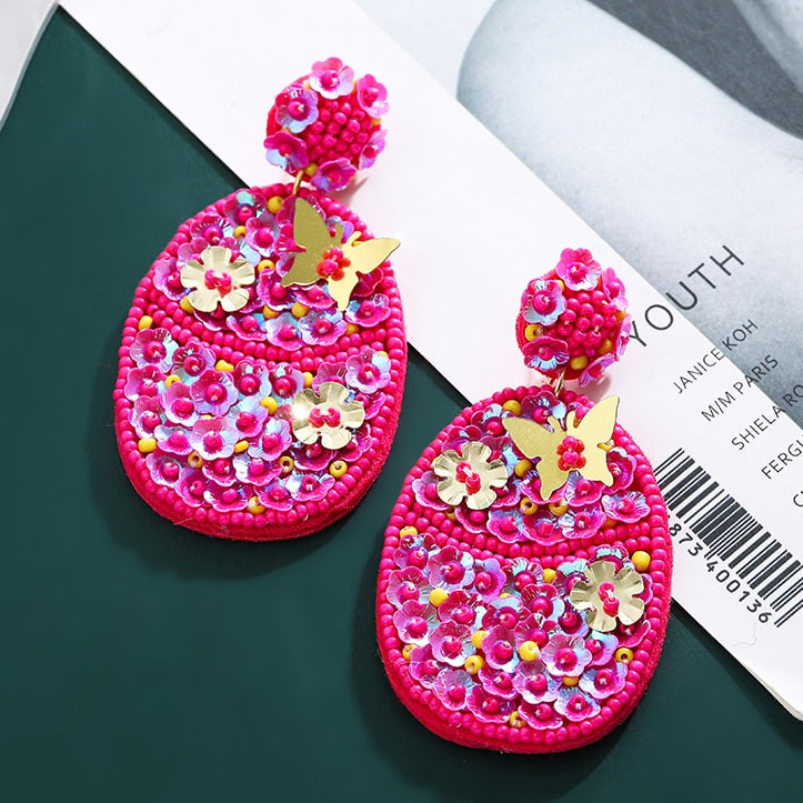Bohemia Colorful Seed Beads evil eye Flower Drop Earrings For Women Handmade Tassel swan Statement Dangle Earrings Jewelry