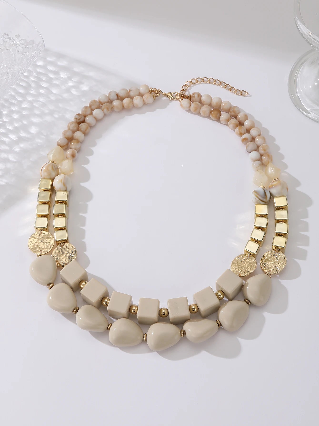 Chunky Acrylic Bead Hammered Disc Necklace Jewelry