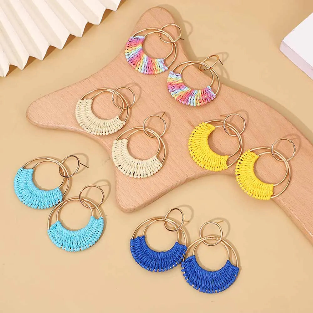 Handmade Raffia Wicker Hoop Earrings Jewelry