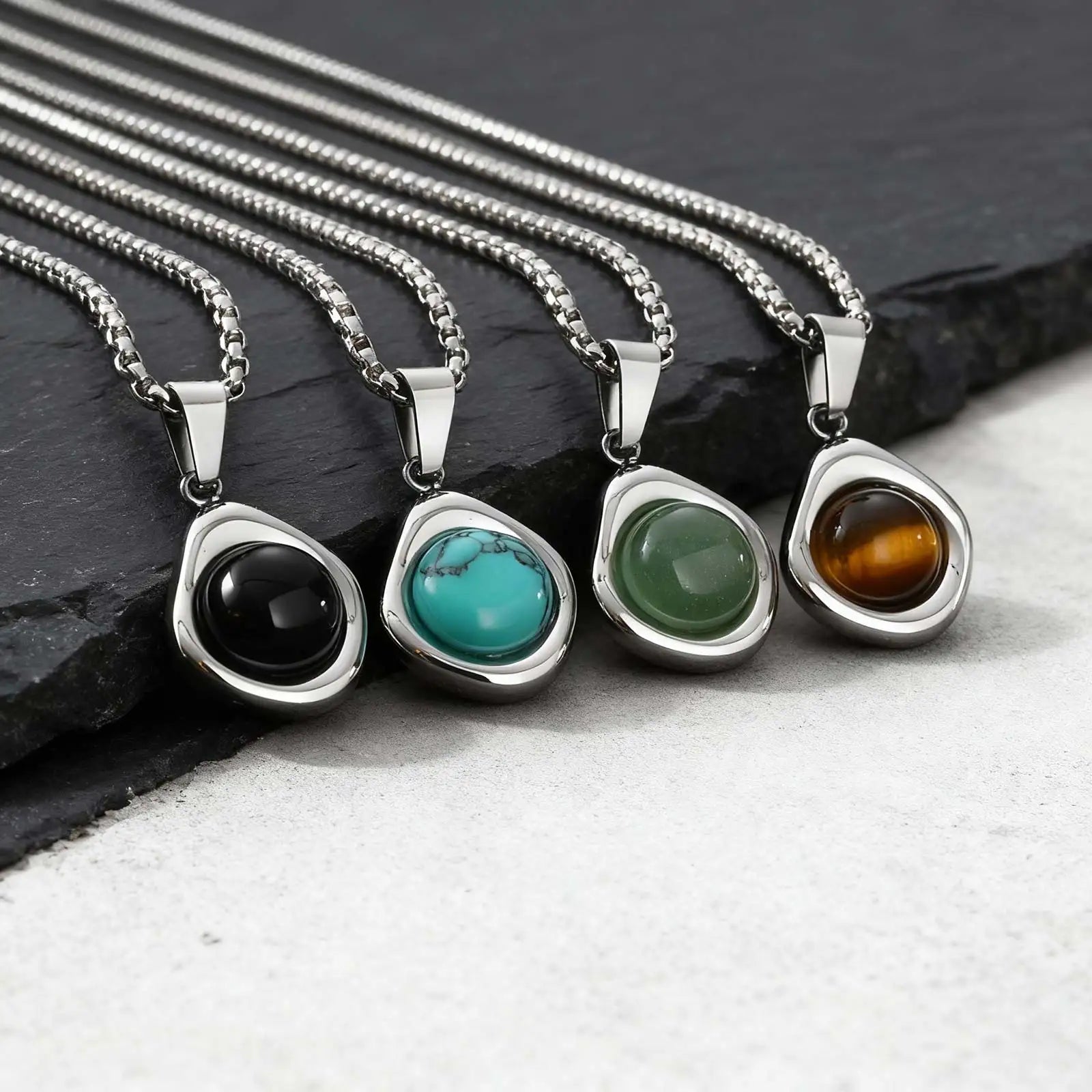 Natural Stone and Stainless Steel Hip Hop Pendant Necklace for Men