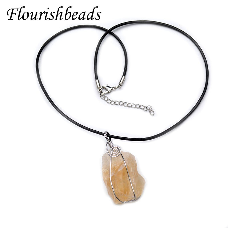 Irregular Rough Natural Rose Quartz Mineral Gemstone Wire Wrapped Jewelry Fashion Couple Decoration Pendant Necklace Party Gift
