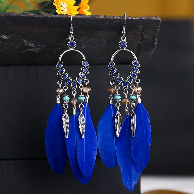 Vintage Bohemian Ethnic Style Earrings Long Rice Bead Tassel Earrings FOR WOMEN Alloy Dripping Oil Long Tassel Earrings - Charlie Dolly