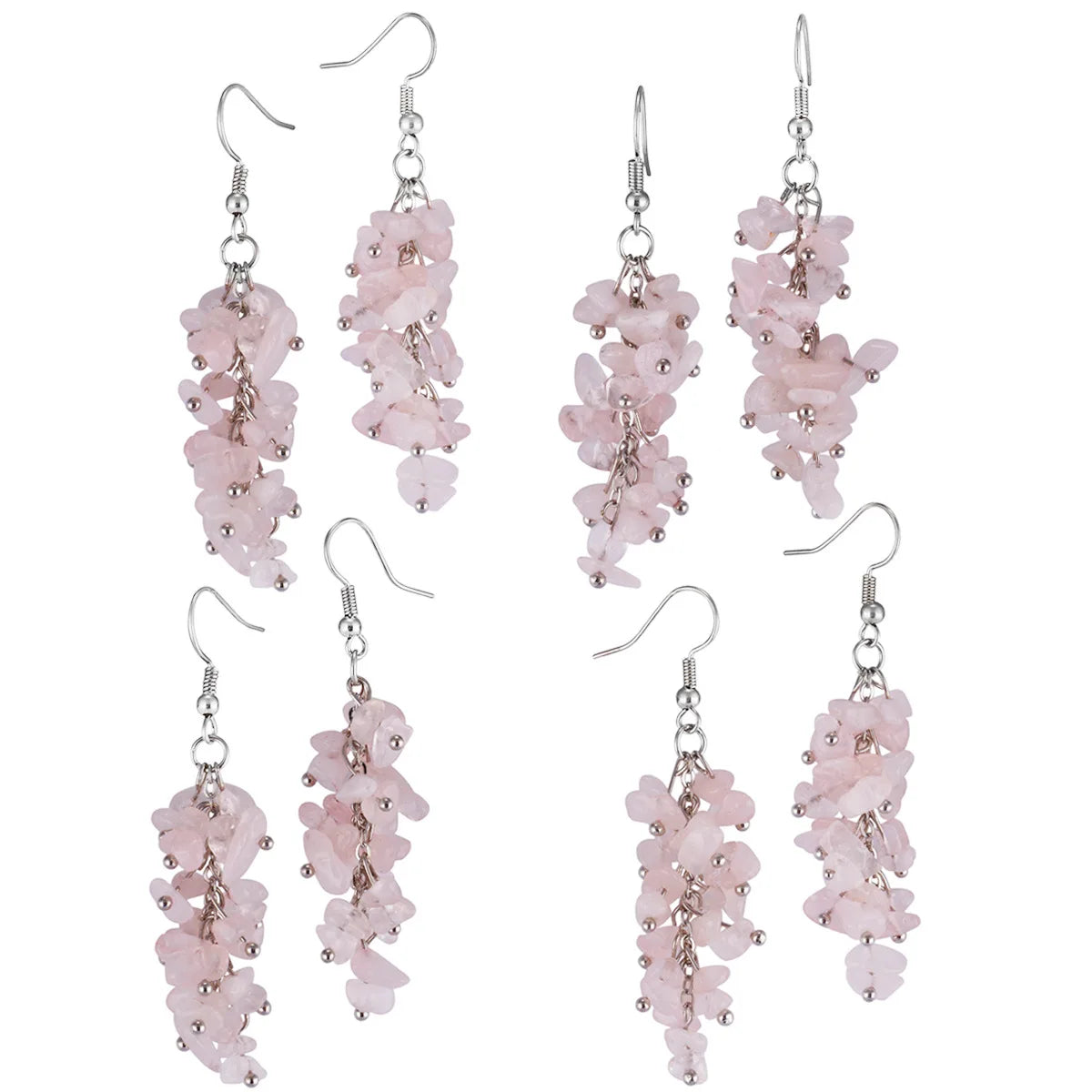 Crushed Crystal Grape Cluster Tassel Earrings, Natural Stone Boho Wedding Jewelry
