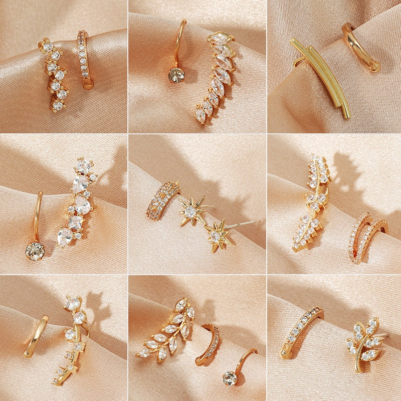 Trendy Bohemian No Piercing Crystal Rhinestone Ear Cuff Earrings for Women Wrap Stud Clip Earrings Girl Earrings Jewelry Bijoux