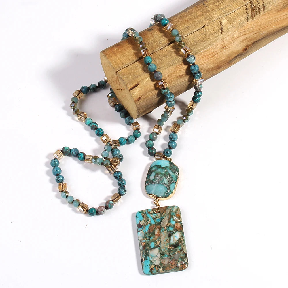 RH Fashion Bohemian Jewelry Natural Stones Crystal Stone Knotted Semi Precious Stone Boho Multi Pendant Necklace Women Gift - Charlie Dolly