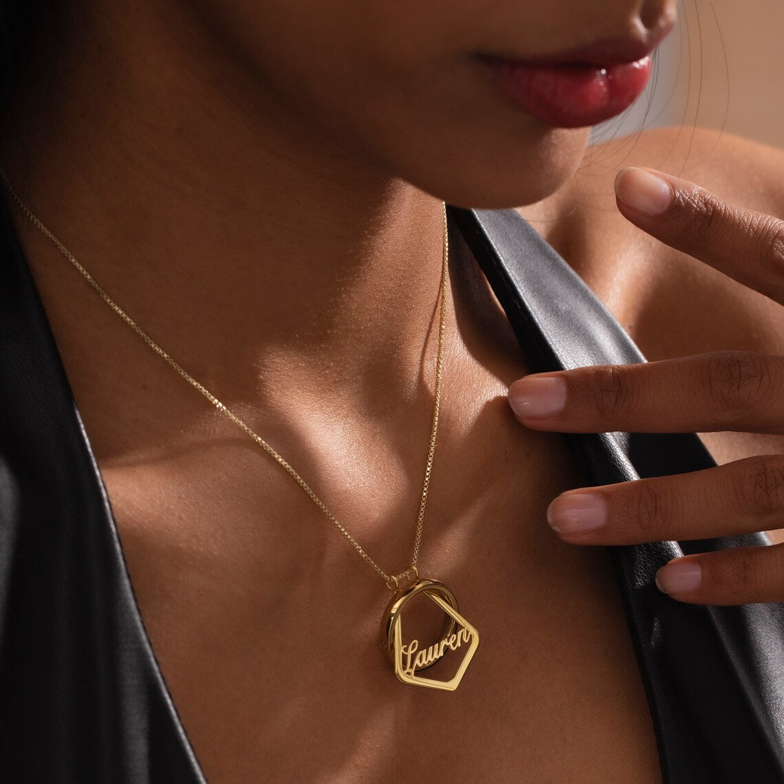 Stainless Steel Ring Holder Necklace Personalized Custom Name Geometric Ring Keeper Pendant Doctor Jewelry Gift For Nurse BFF